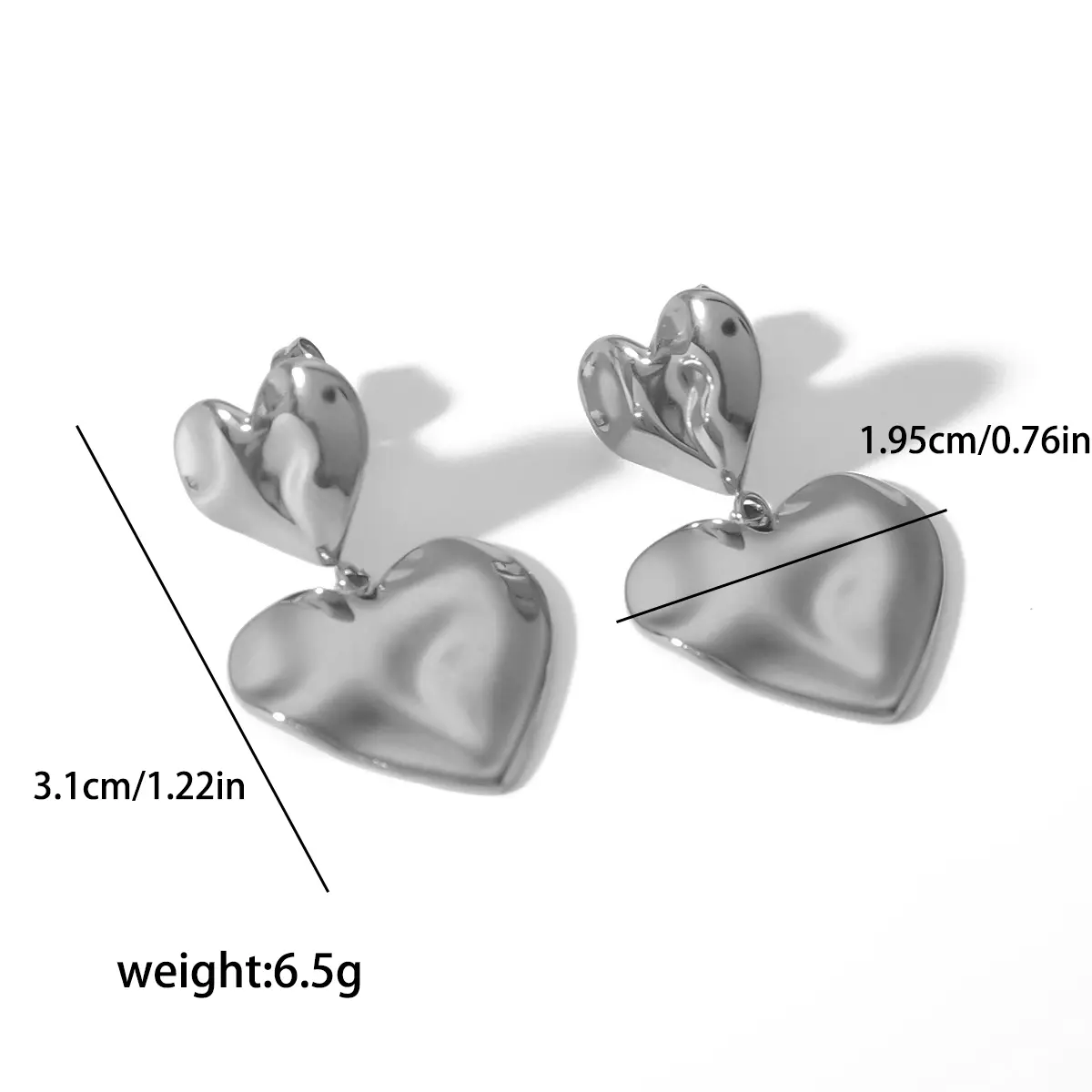 1 paire de boucles d'oreilles à tige en acier inoxydable plaqué or 18 carats avec texture martelée et cœur minimaliste pour femme h5 Image2